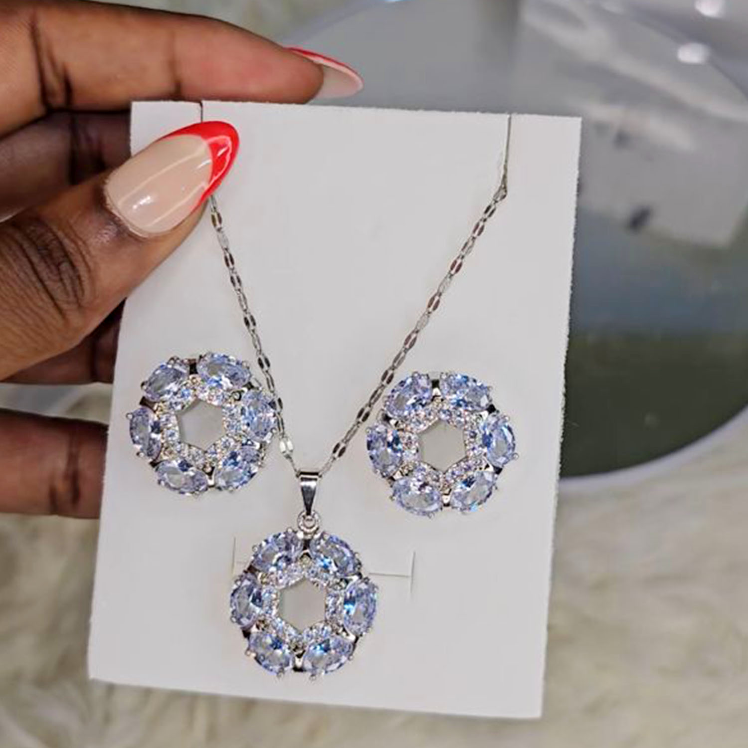 Sapphire Halo Jewelry Set