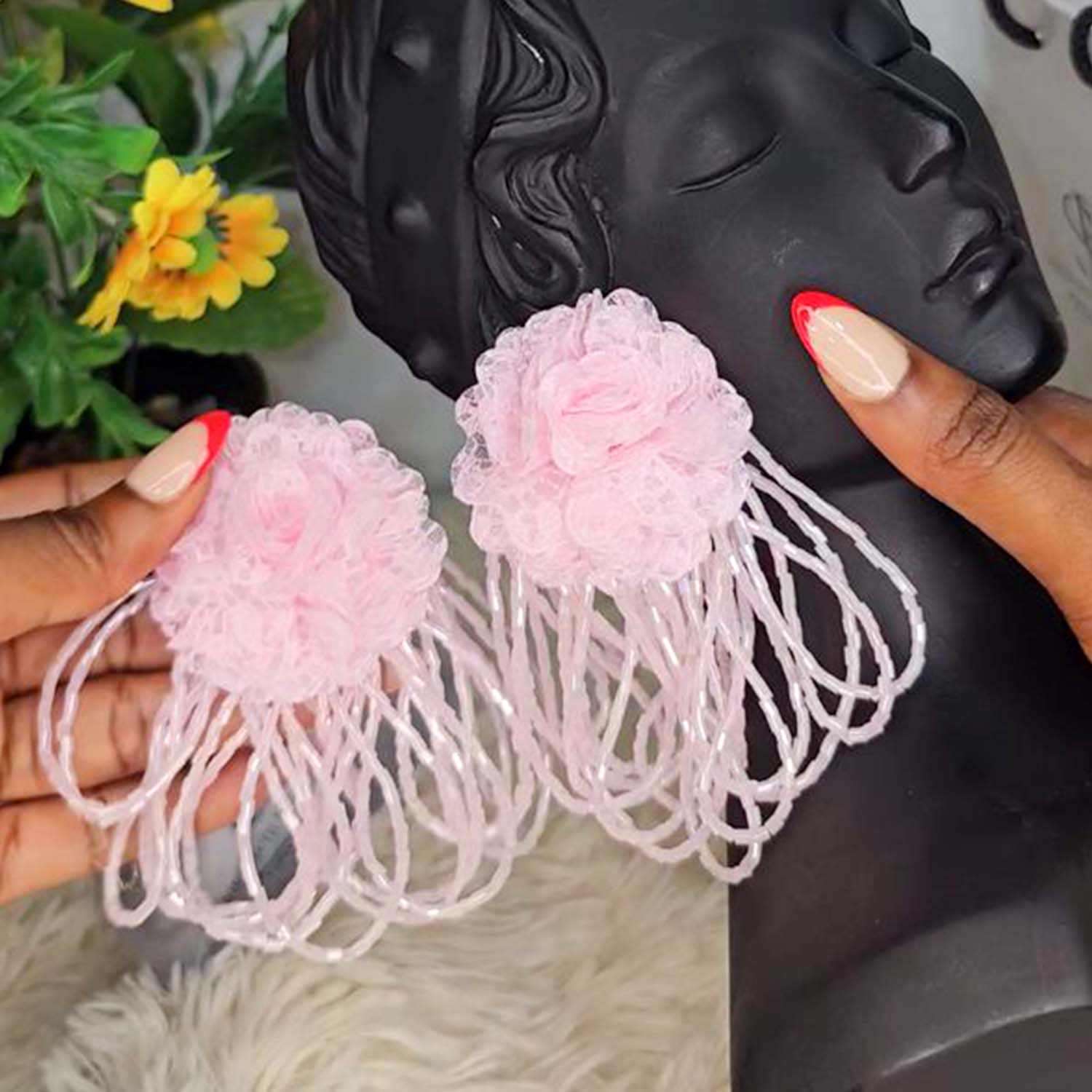 Pink Bloom Tassel Earrings