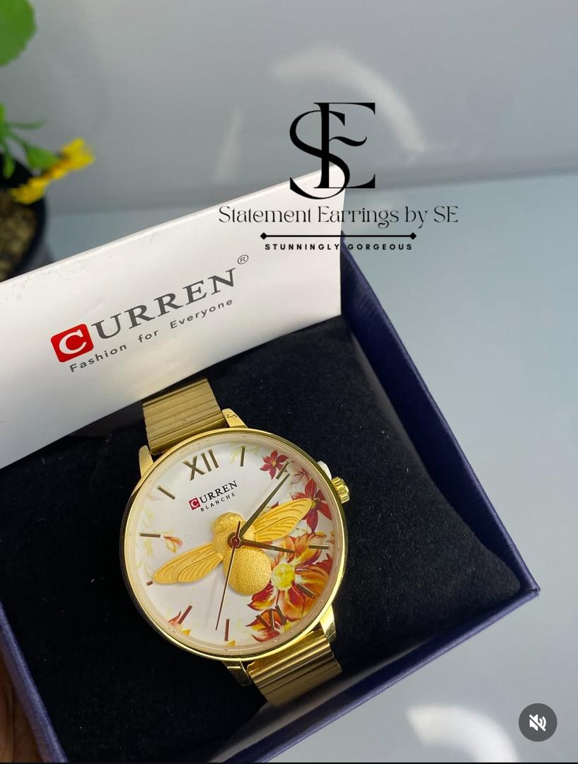 curren watch gold stainless steel and white